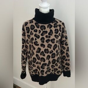 Cynthia Rowley Black and Tan Leopard Cowl Neck Sweater